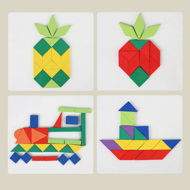 Fun Geometric Shape Puzzle Set Wooden Building Toy Bricks Blocks