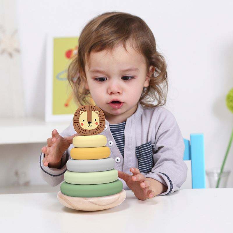 Crystal Early Learning Wooden Rainbow Tower Baby Stacking Ring Building Block For Kids Coordination Rainbow Tower