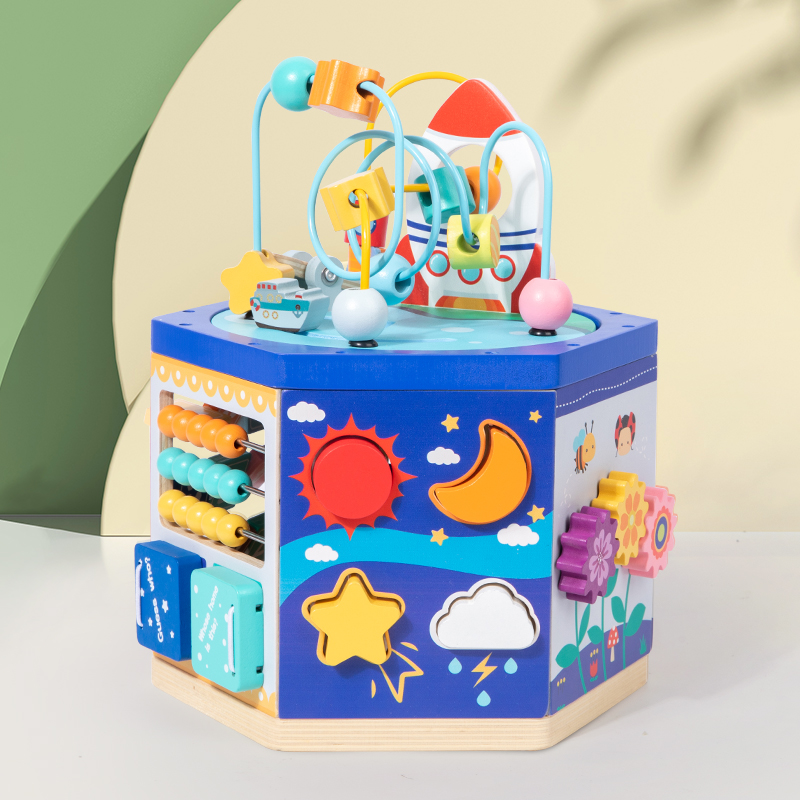 Wooden Activity Cube Baby Walker Learning Walker Activity Center Early Educational Push Pull Toys Baby Toddler Boys Girls