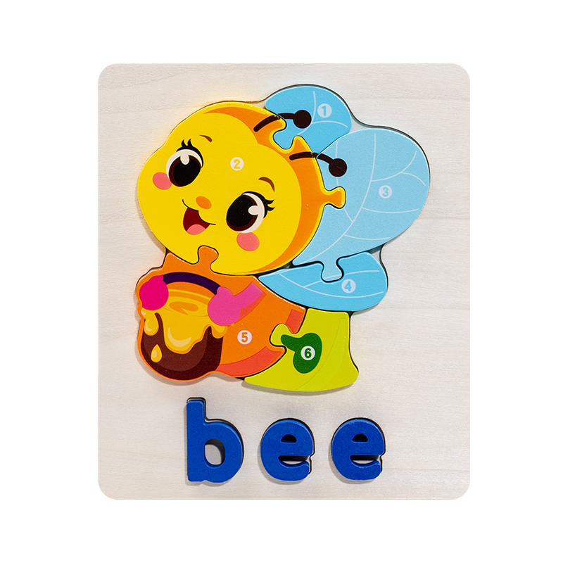Montessori Classic Wood 3D Alphabets &amp; Animal Jigsaw Puzzles Educational DIY Toys Under 50 Pieces for 2-4 Years Family Learning