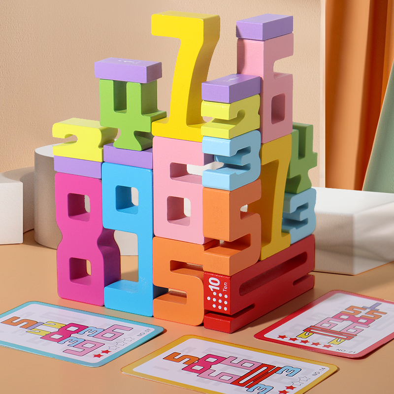 Pre-school Age Child Wooden Stacking Toys Number Cognitive Wooden Learning Toys for Children