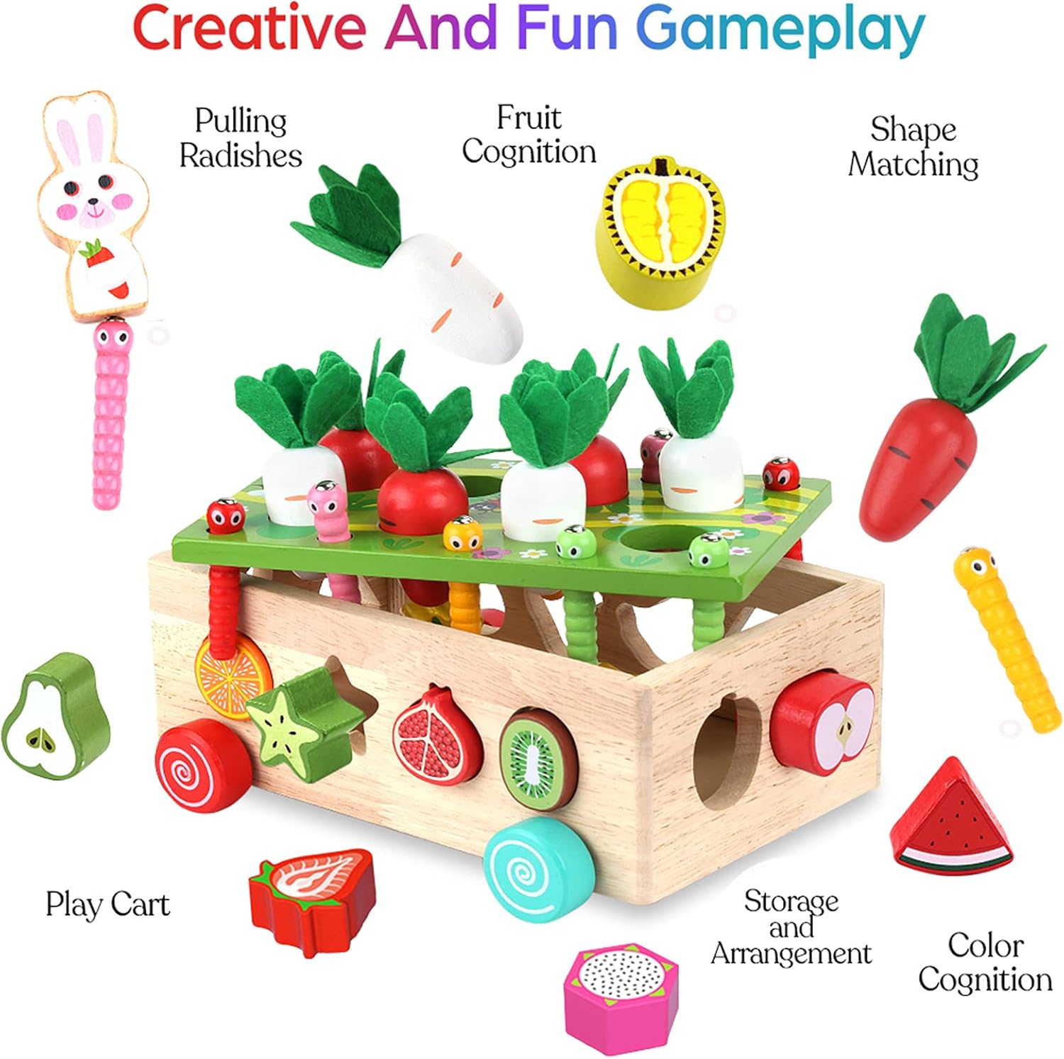 Orchard Sorting Trolley Toy Toddlers Montessori Wooden Educational Birthday Girl Gifts Wood Preschool Learning Fine Motor Skills