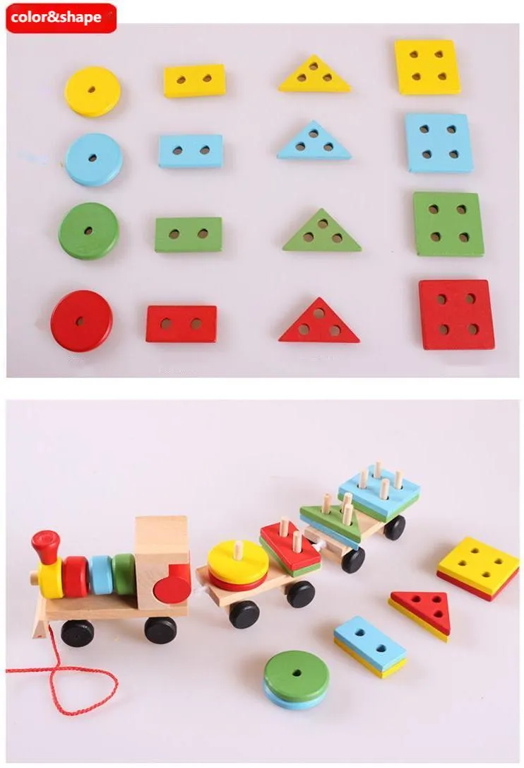 Wooden Small Train Toy Car Three Section Shape Drag Car Toy Children′ S Educational Toys Fun Early Education Building Blocks