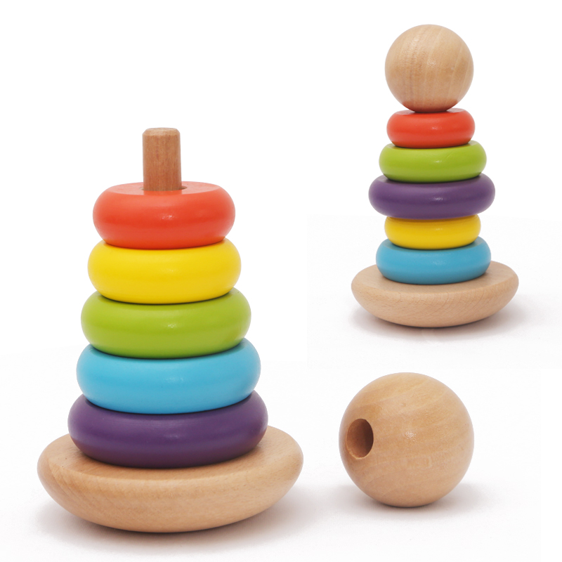 Montessori Wooden Giraffe Beads Walking Shape Matching Rainbow Stacking Set Educational Toy for 5 to 7 Years Old