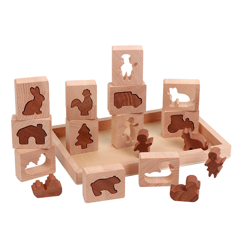Montessori Educational Wooden Animal Stacking &amp; Sorting Block Set DIY Toy For Kids Aged 1+