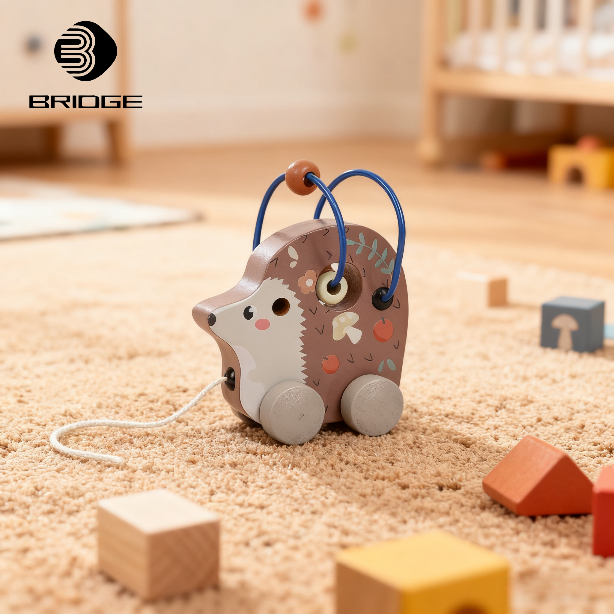 Wholesale Educational Montessori Pull Hedgehog Car for Toddlers Made of Wood Bridge Home China Ningbo for Kids 2-4 &amp; 5-7 Years