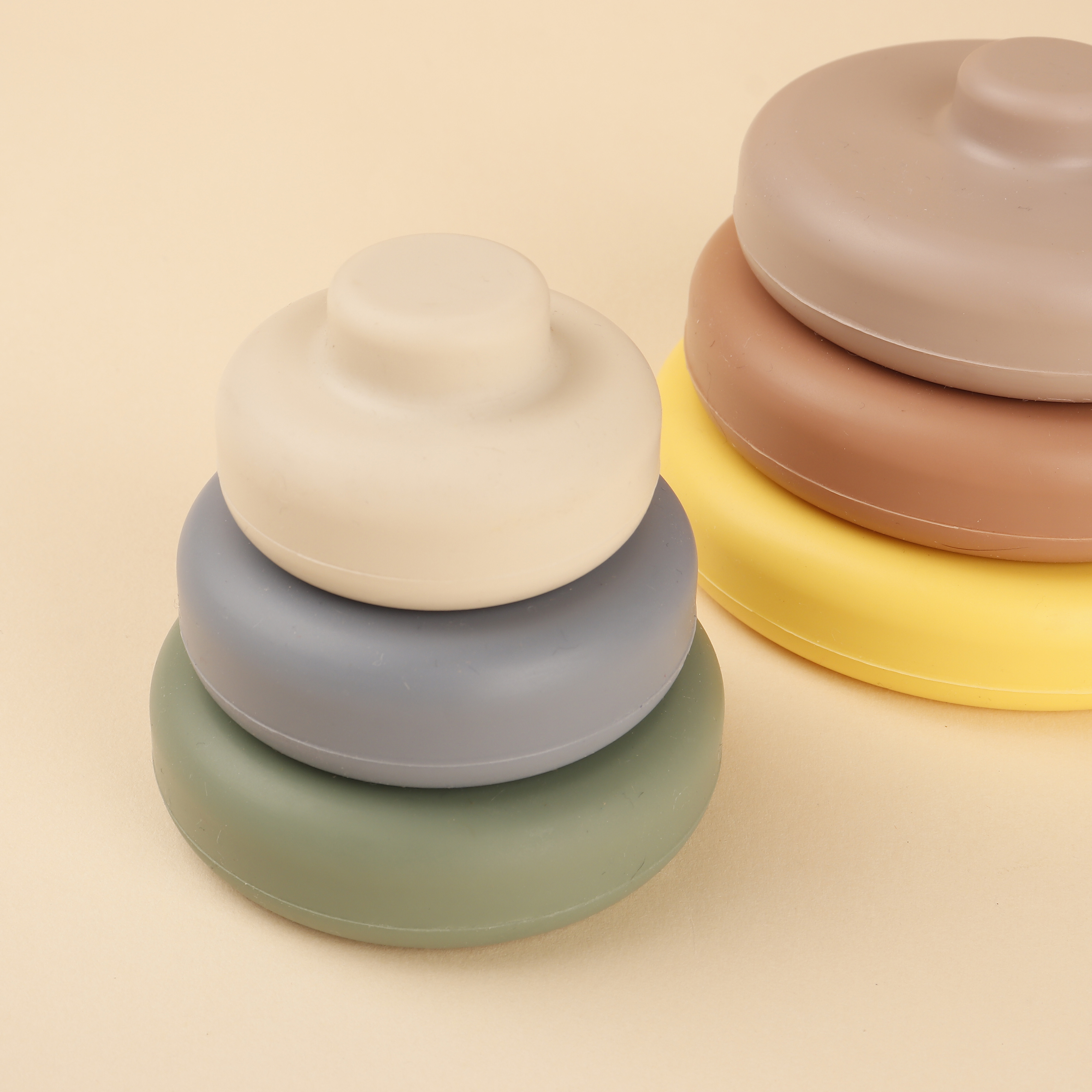 Free Food Grade Eco Friendly Silicone Stack Baby Toy Geometry Teether Silicone Stacking Cups