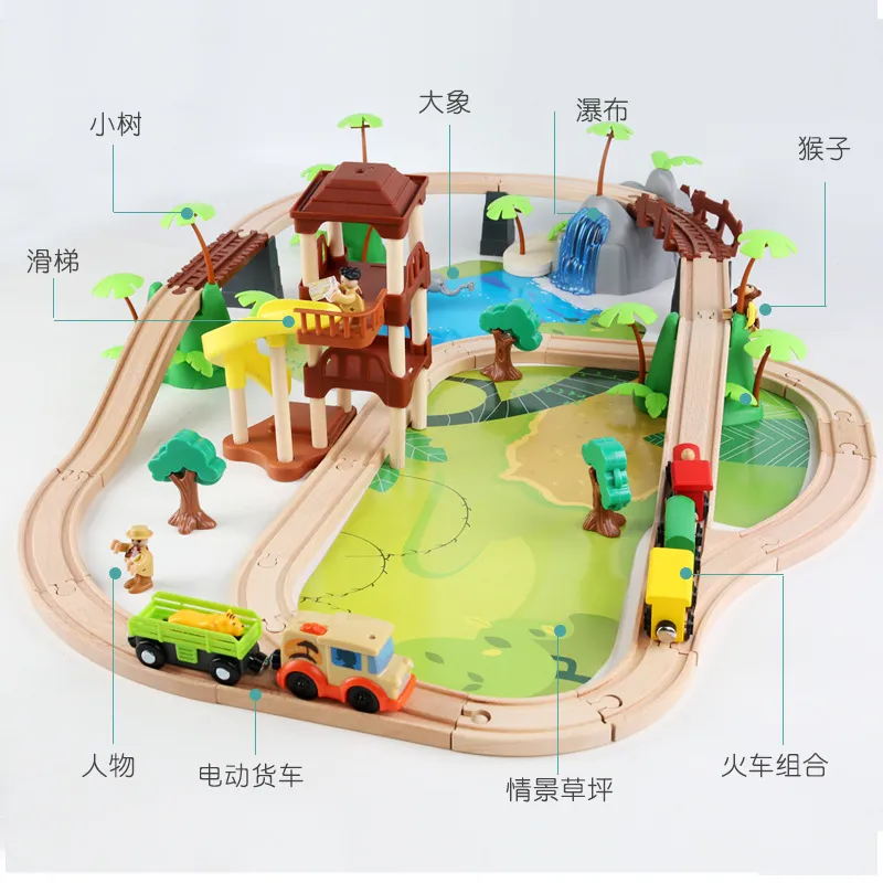Wooden Education Train Track Sets Jungle Beech Wooden Track Toys Set