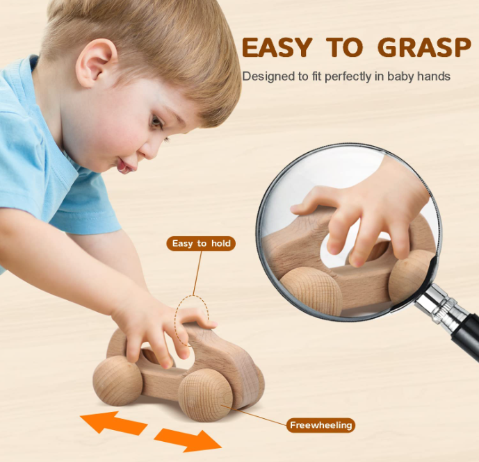 Natural Beech Wood Eco-friendly Baby Car Teething Toy Smooth Unfinished Wooden Hand Push Car for Toddler Grasp Training