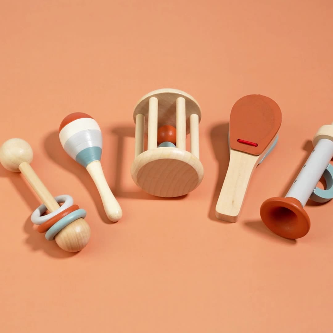 Infant Wooden Musical Instrument Toy 5-piece Set Baby Sensory Rattle Toys Montessori Toys for Babies 1-3 Years