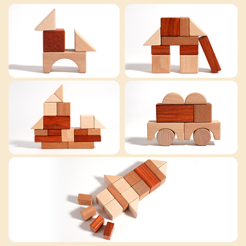 Children's Educational DIY Toys Building Blocks Large Particles 6 No Paint Original Wood Color Chewable Solid Wood Baby 3 Years
