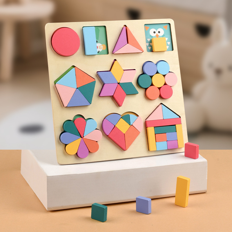 New Baby Montessori Geometric Shape Cognition Game Children Learning Toys Kids Creative 3D Puzzles Board Wooden Educational Toy
