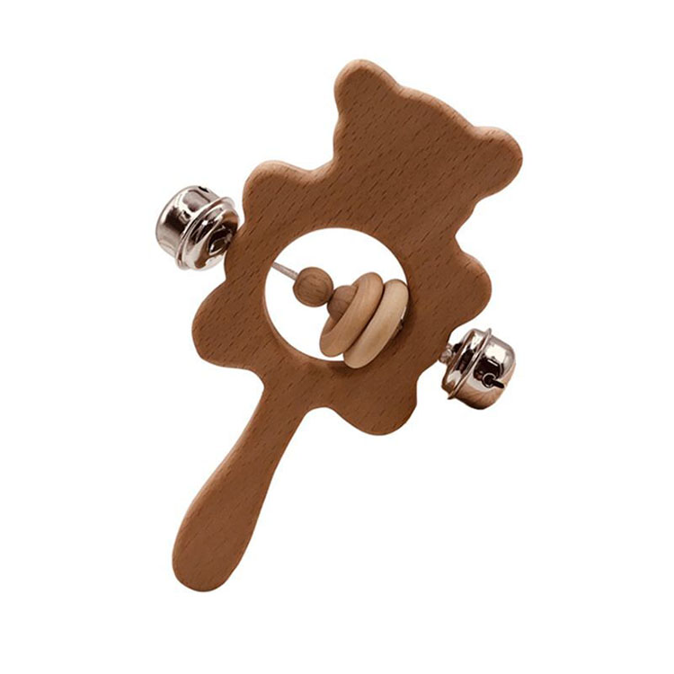 Hot Sale Baby Rattles Wooden Hand Bell Beech Wood Rattles Baby Toy