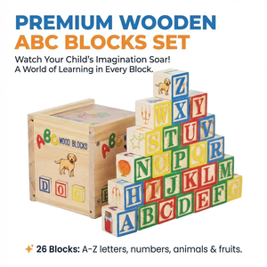 YUCI 6in1 27pcs Set of Wood Block ABC Letters DIY Wooden Toys for Kids Building Block With Animal &amp; Anime Themes Made WOOD
