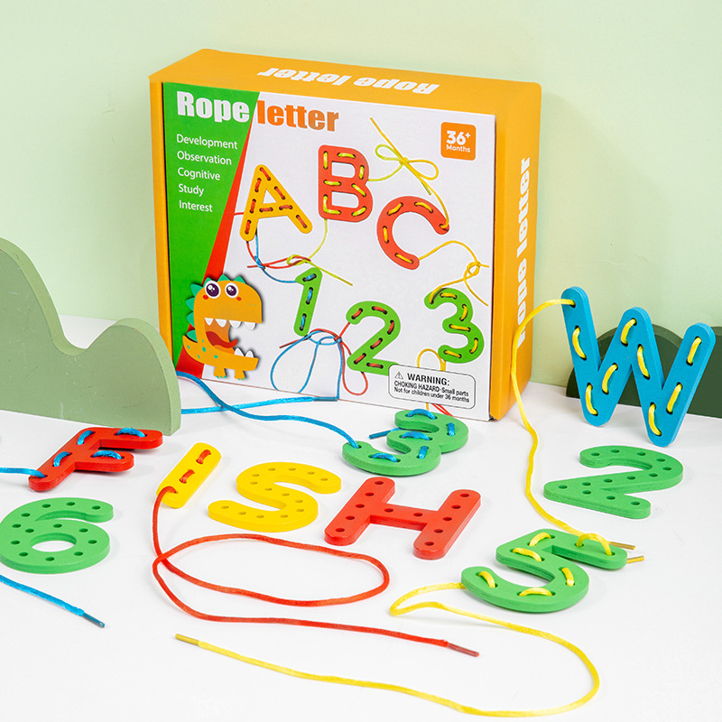 HARDWORK Wood Children's Educational Toys Large Bead Threading Blocks Boys Girls Numbers Letters Creative Early Education Bead