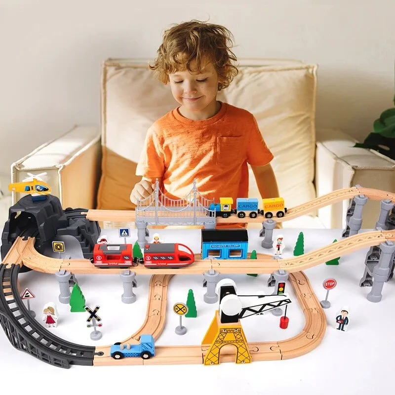 2025 Wholesale Christmas Kids Railway Wooden Electric Toy Model Mini Train Sets