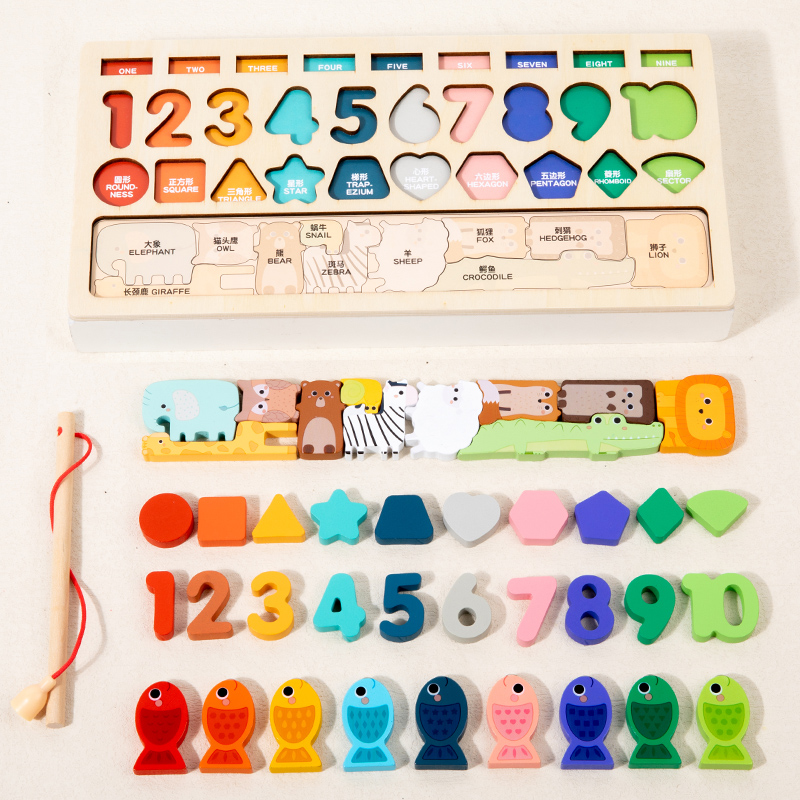 4-in-1 Fishing Building Blocks Game Early Educational Intelligence Development for Children Baby Number Shape Educational Toys