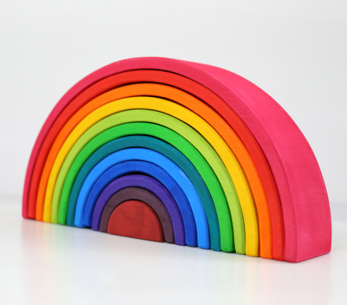 Educational Montessori Waldorf Wooden Grimms Painting Stain Rainbow Stacking Blocks Grapat Wooden Pyramid Rainbow Building