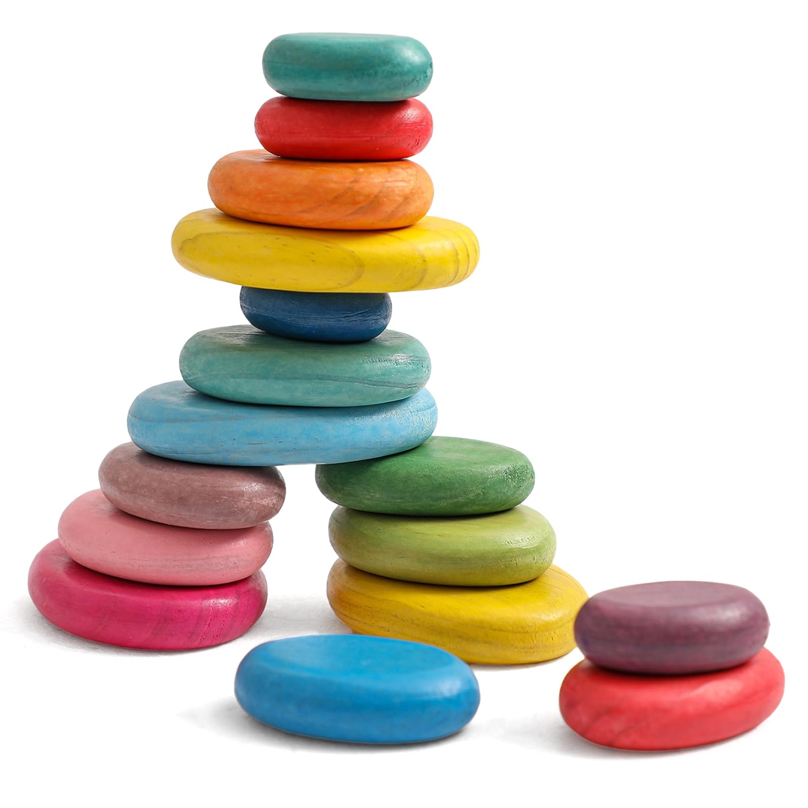 Autism Educational Safe Montessori 16 Pcs Extra-Large Smooth Wooden Sorting Stacking Rocks Toys for 1-3 Year Old
