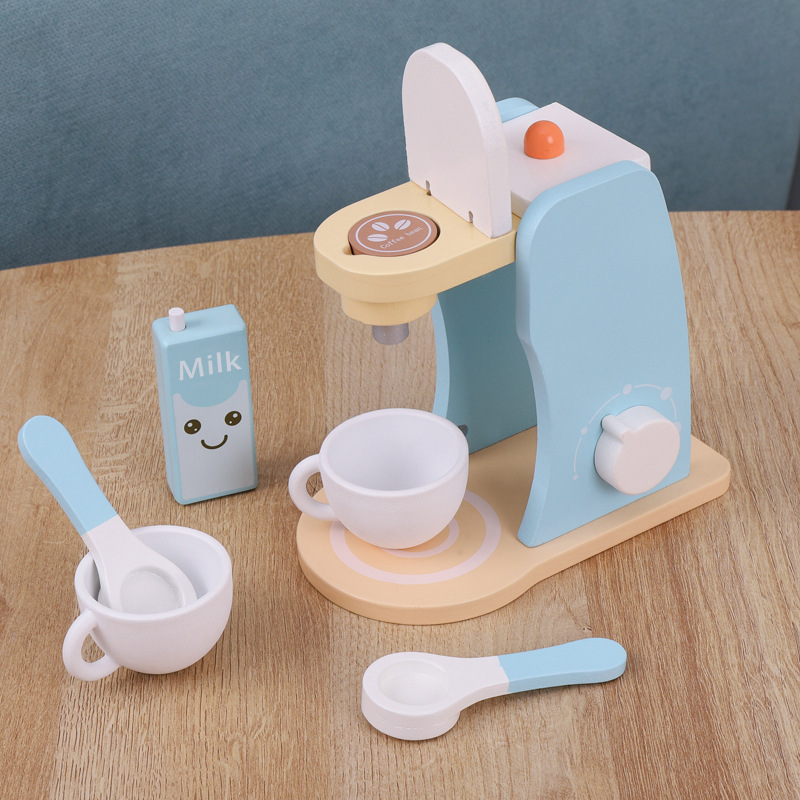 Children's Wooden Simulation Kitchen Food Toys Play Suit Microwave Oven Coffee Maker Bread Maker Juicer Packaged Box Ages 5-7