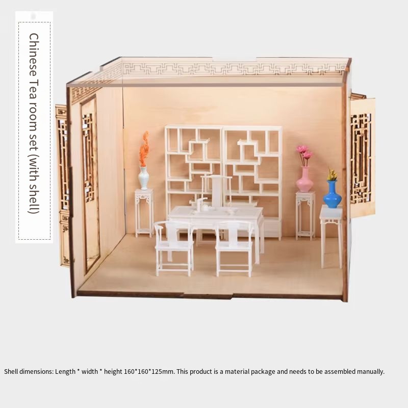 1:25 Chinese Style Eco-friendly Wooden DIY Toy House Full Set Handcrafted Miniature Furniture Fashion Doll House Toys for Unisex