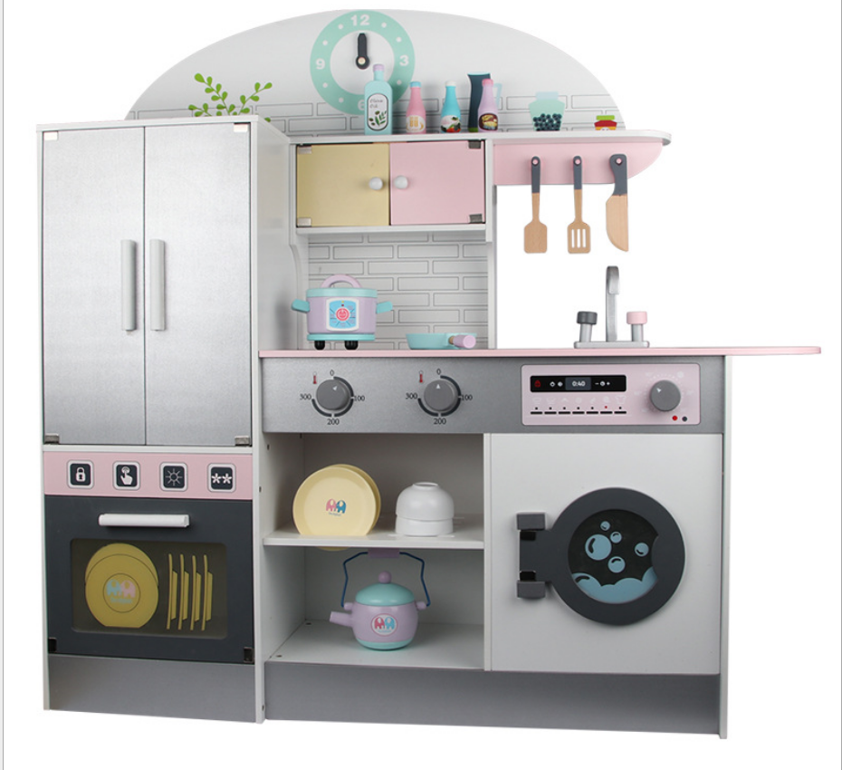 Game Gift Wooden Pretend Play Kitchen With Utensil Toys for Kids Boys Girls Children's Cooking Role Play Set