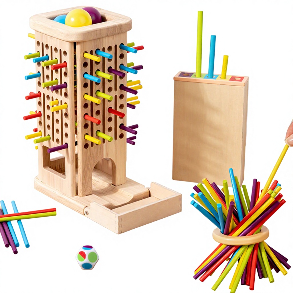 Early Education Children's Three-in-One Stacking Game Baby Stick-Pulling Color Sorting Ball-Throwing Montessori Wooden Toy for