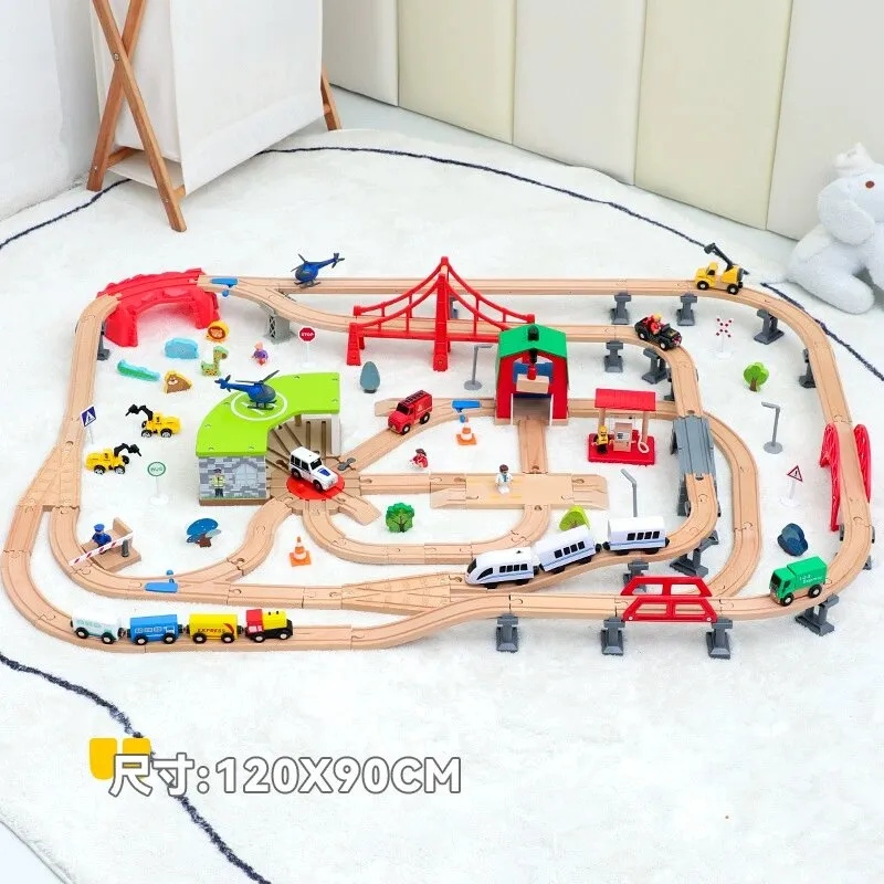 2026 Wholesale Chirstmas Kids Railway Electric Toy Wooden Model Mini Train Set