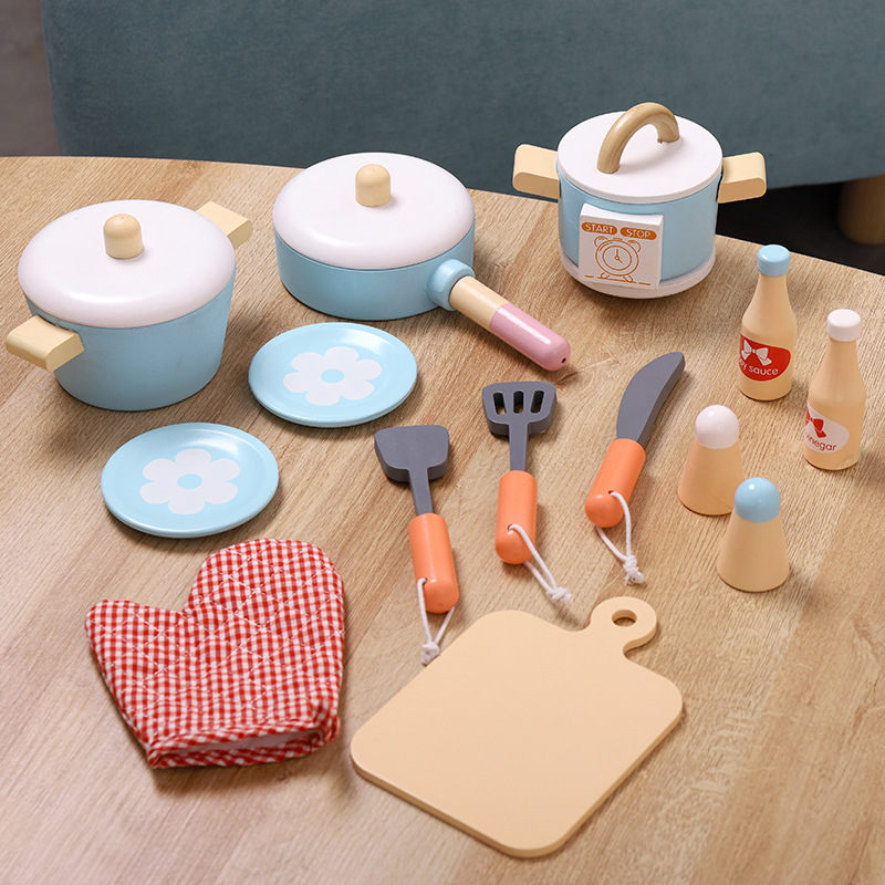 Children's Wooden Simulation Kitchen Food Toys Play Suit Microwave Oven Coffee Maker Bread Maker Juicer Packaged Box Ages 5-7