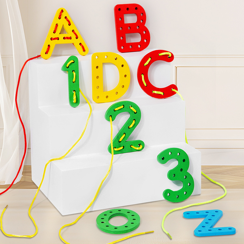HARDWORK Wood Children's Educational Toys Large Bead Threading Blocks Boys Girls Numbers Letters Creative Early Education Bead