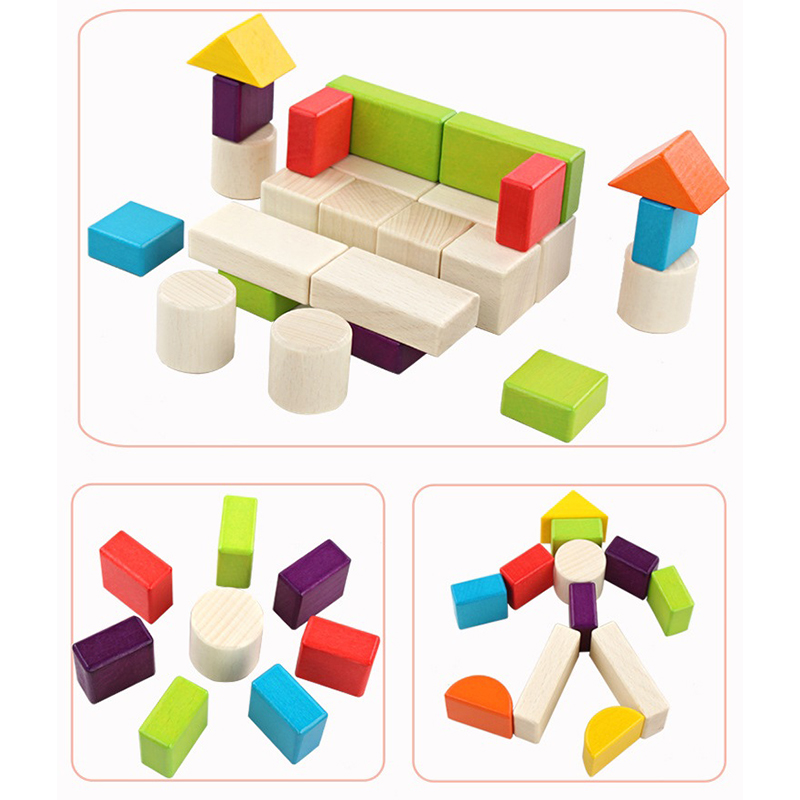 High Quality Eco-Friendly Wooden Building Blocks with Wooden Box Block Toys