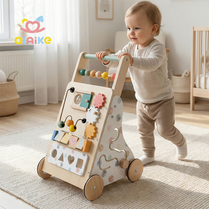 Qiaike Children's Wooden Montessori Activity Center Baby Walker Balance Walker Push Cart Toys for 0-3 Years Old 10KG Load