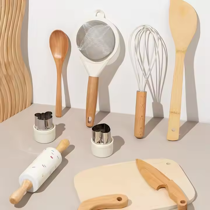 Pretend Play Cooking Set Safe Durable Wooden Toys Develops Motor Skills Imaginative Role-Play