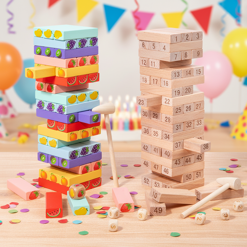 Runwood High Quality Eco-friendly Kids Digital Building Blocks Educational Board Game Tower Layer Wooden Blocks Stack Toys Set