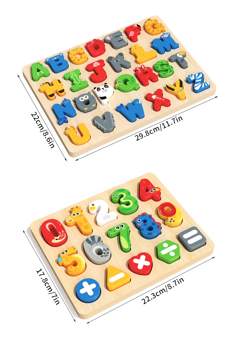 Children Wooden Puzzle Board Cartoon Number Alphabet Cognitive Color Shape Learning Puzzle Toy
