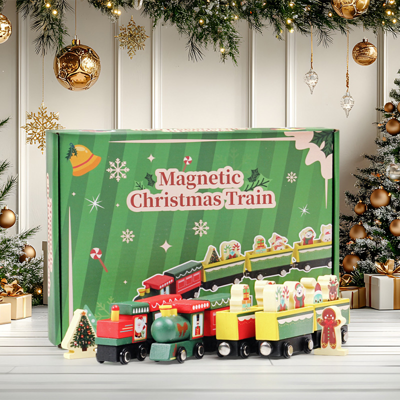 BEIYANG Wooden Christmas Beechwood Pull-Along Train Toy CPC Certified Montessori Kids Gift Educational Preschool Learning Toy 2