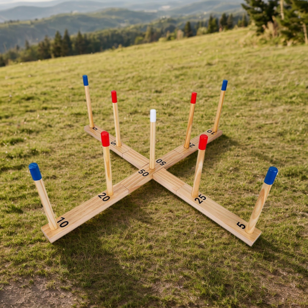 Wooden Ring Toss Game Outdoor Fun with 9 Poles 10 Rings and Carrying Bag Easy to Set Up Carry Portable Yard Games Toys