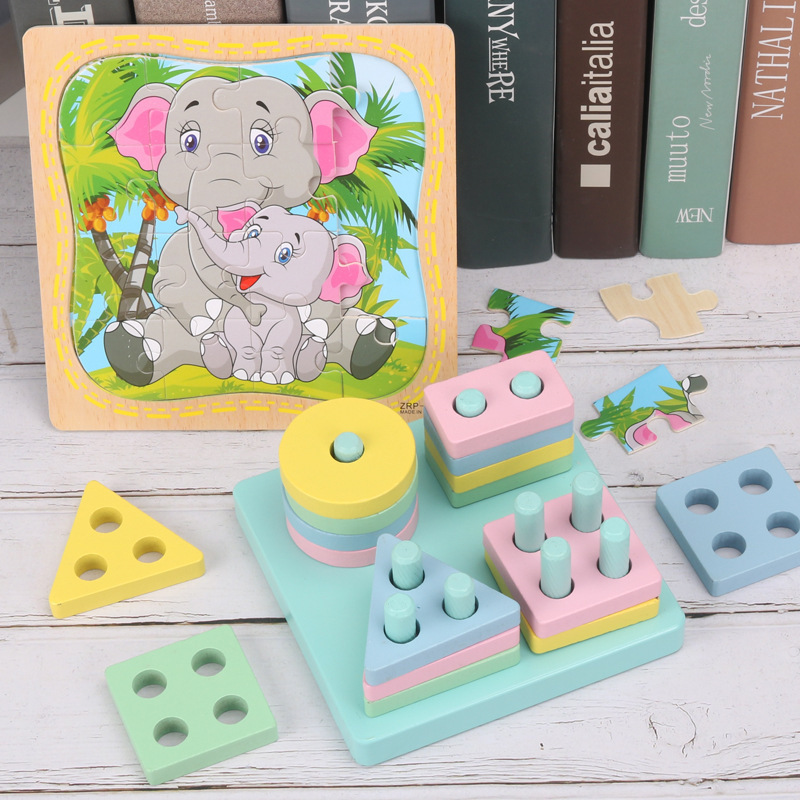 Wooden Educational Toy Set, Preschool Learning Building Blocks, Shapes Sorter, Xylophone, Bead Maze for Kids