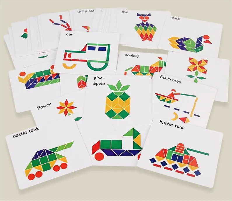 Fun Geometric Shape Puzzle Set Wooden Building Toy Bricks Blocks