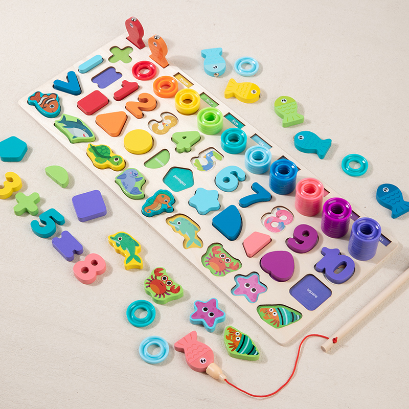 Wooden Comprehensive Learning Kit 5-In-1 Puzzle Set Shape Sorting Numbers Multiple Busy Board For Toddlers