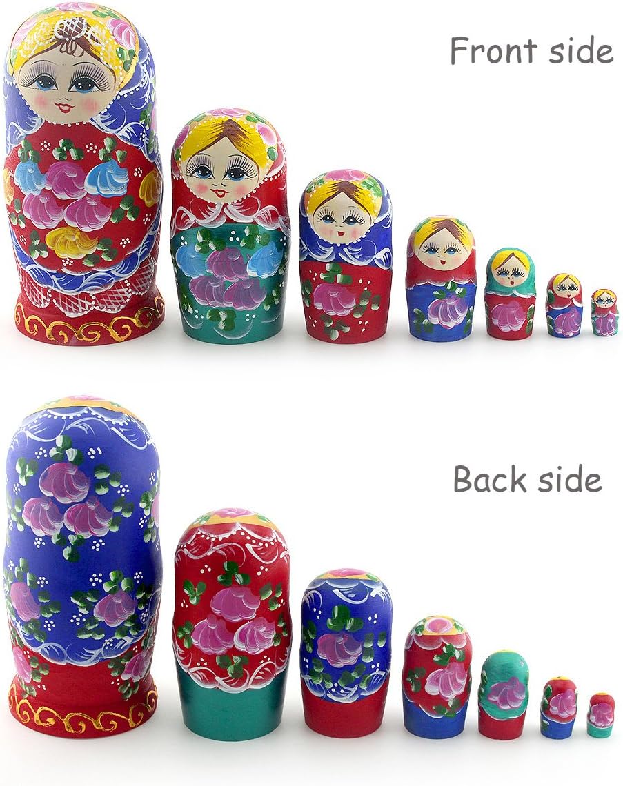 Russian Nesting Dolls Wood Matryoshka Stacking Set of 7 Handmade Toys for Children Kids Adults Easter Christmas Halloween