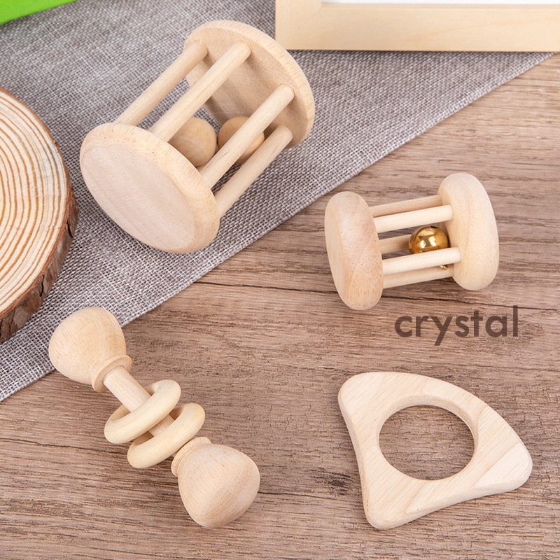Crystal Wooden Chewable Hand Rattle Sensory Toy Eco-Friendly Educational Unisex