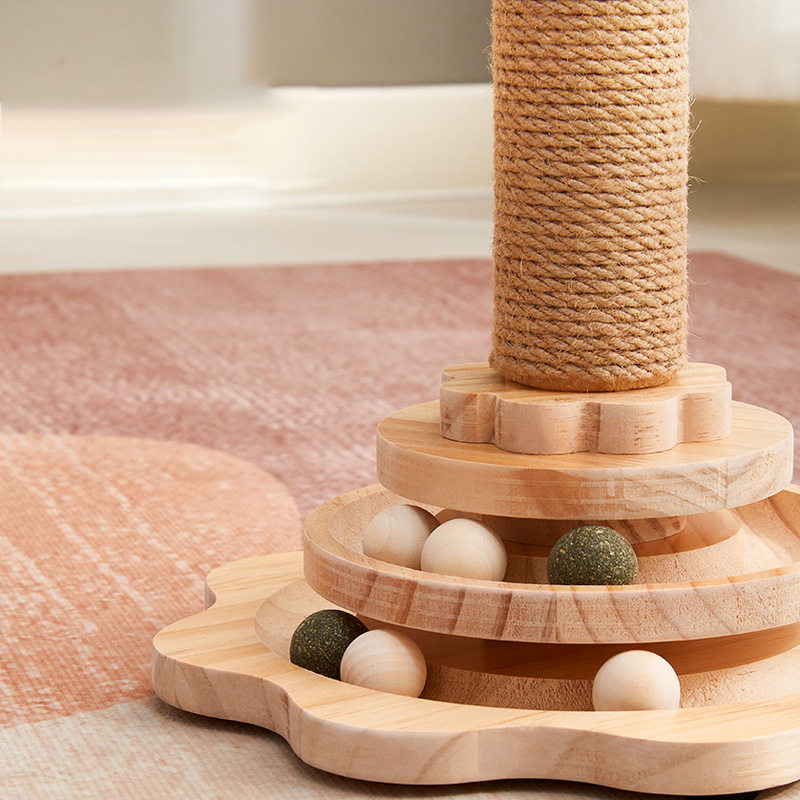 Integrated Vertical Cat Tree with Scratching Board Wear-Resistant Non-Shedding Kitten Toy Ball Made of Wood