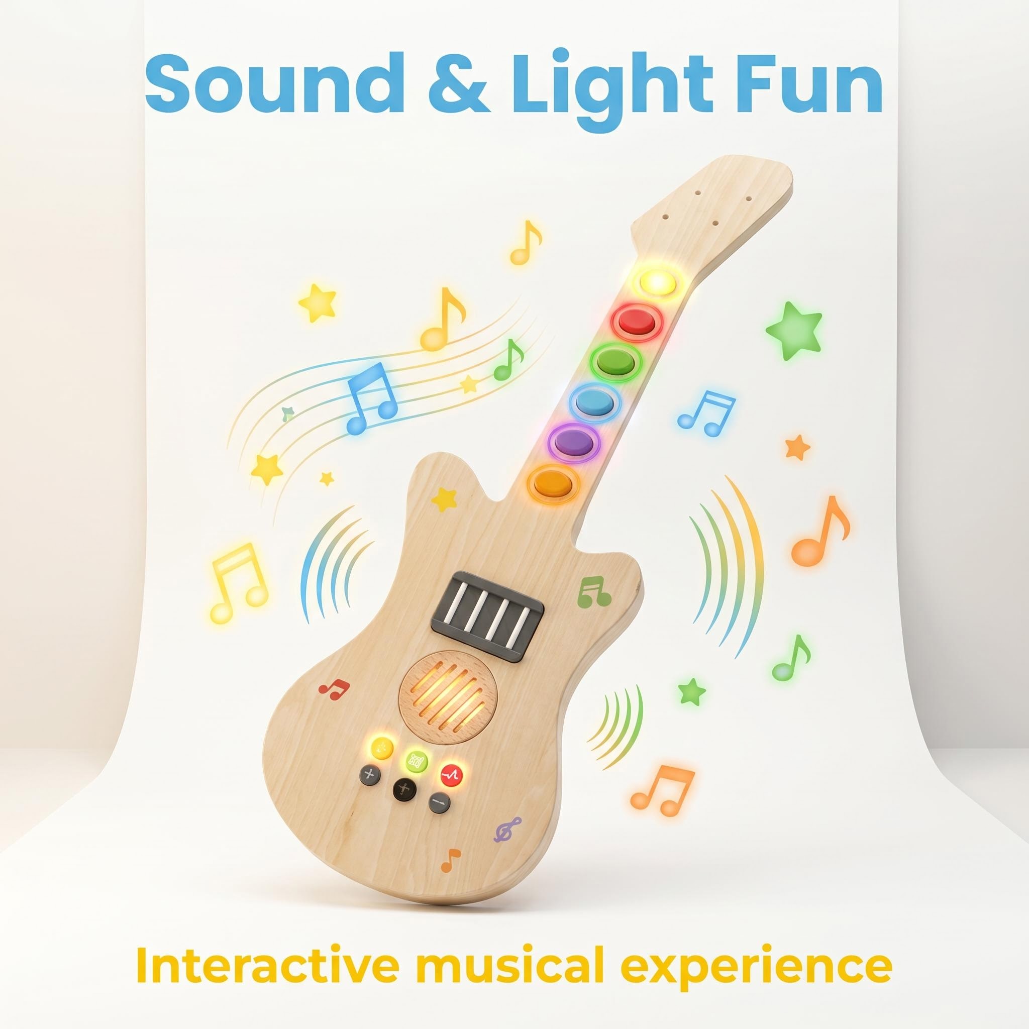 Children's LED Light Educational Wooden Toys Intelligence Music Guitar Creative Sensory Musical Montessori Toys