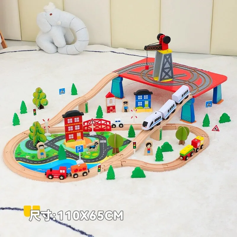 2026 Wholesale Chirstmas Kids Railway Electric Toy Wooden Model Mini Train Set