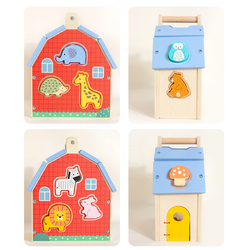 CE CPC Wooden Farm House Toy Montessori Shape Sorting Barn Animal Matching Puzzle Educational Toy for Toddlers Birthday Gift