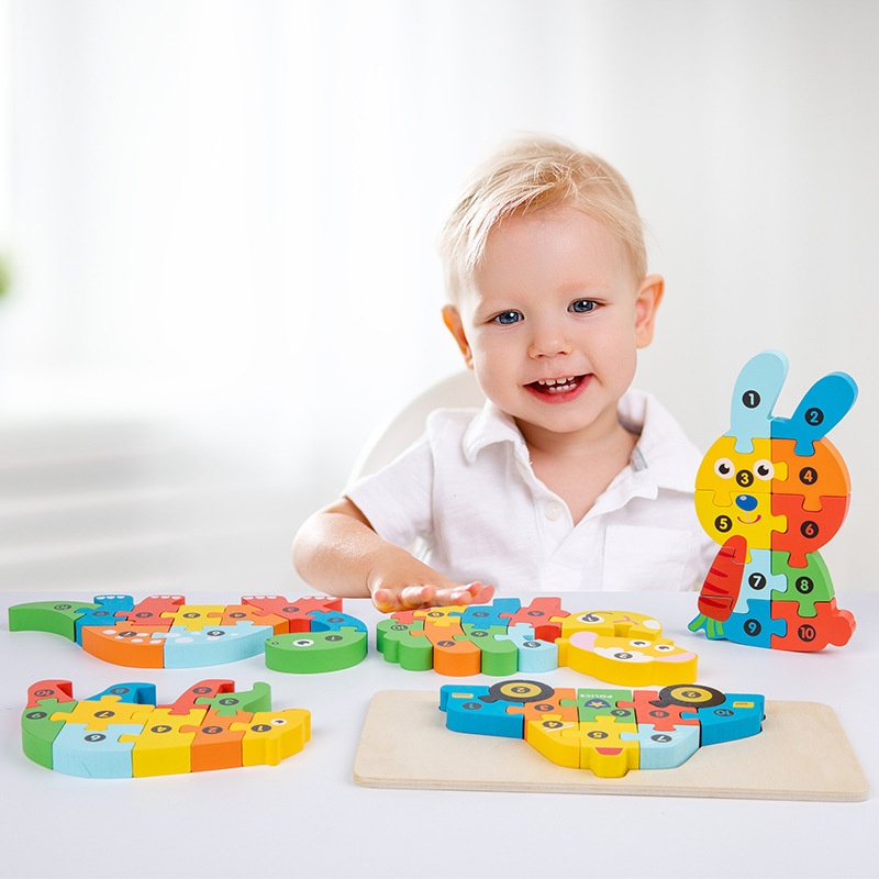 Wooden Educational Building Blocks Animal Shape Cognitive Matching 3D Stereo Puzzle Children's Toys Ages 0-24 Months