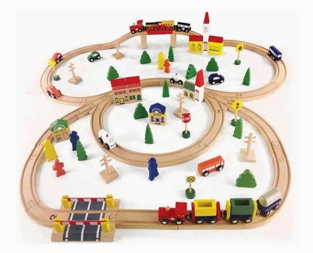 Hot Christams Gift 120PCS Wooden Train Set for Kids and Children