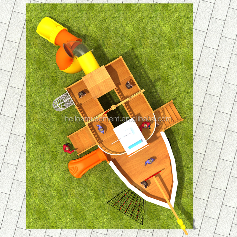 OEM Available Outdoor Park Big Slide Wooden Play Set Pirate Ship Playground