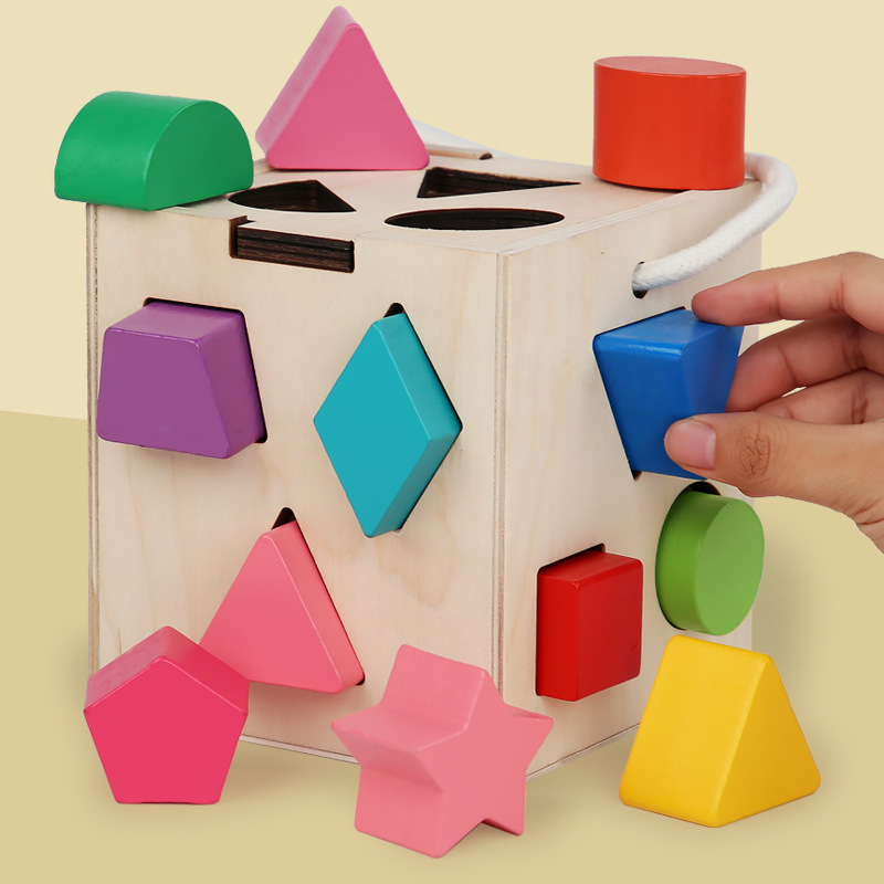 Custom Wholesale Educational Cartoon Box Detachable Blocks Matching Wooden Baby Shape Sorter Toy